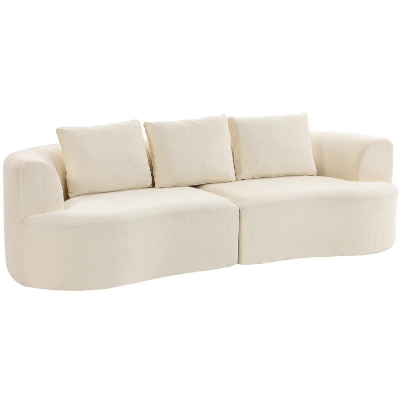 3 Seater Sofa, 102" Chenille Boneless Couch with Wide Seat, Spring Cushions, High-Density Foam, 3 Pillows, Cream White