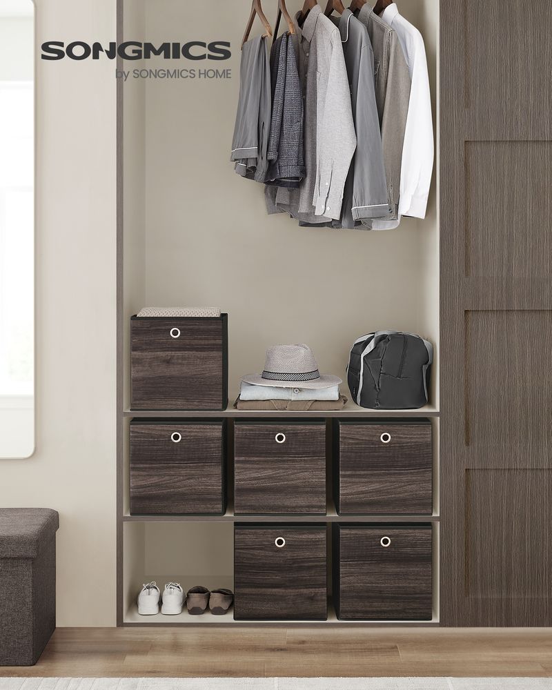 SONGMICS Set of 6 Storage Cubes 11.8 x 11.8 x 11.8 Inches Chestnut Brown 