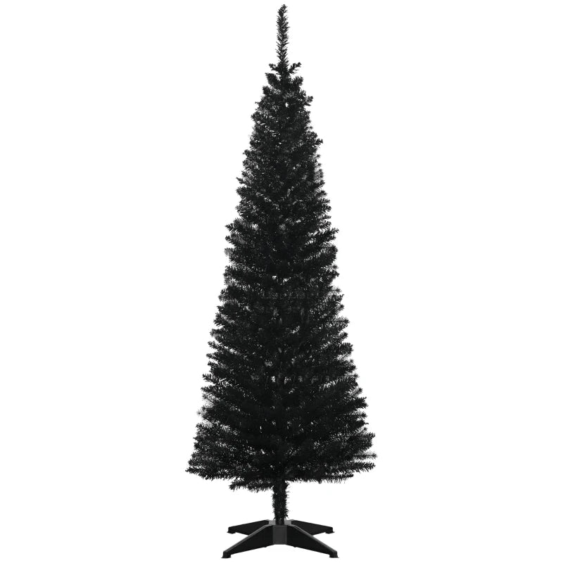 HOMCOM 5FT Artificial Christmas Tree, Pencil Christmas Tree with Realistic Branches, Stable Stand, Black 