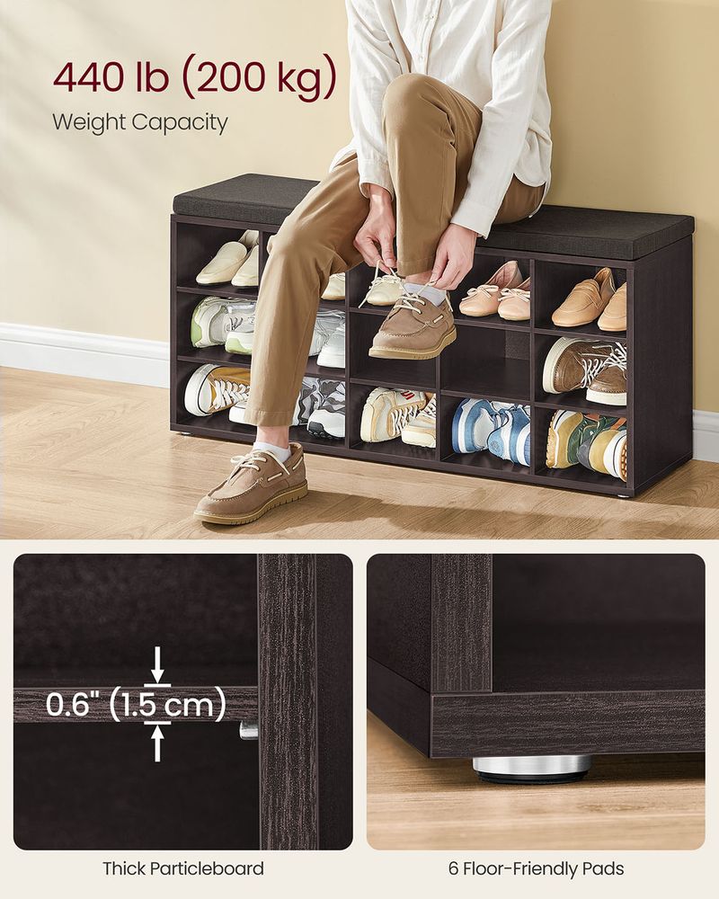 VASAGLE Shoe Bench with Cushion,15 Compartments 