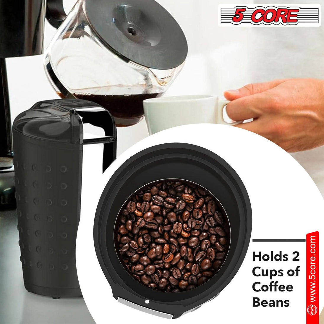 5Core Coffee Grinder 85 Gram Capacity 150W Electric Bean Spice Grinders Black