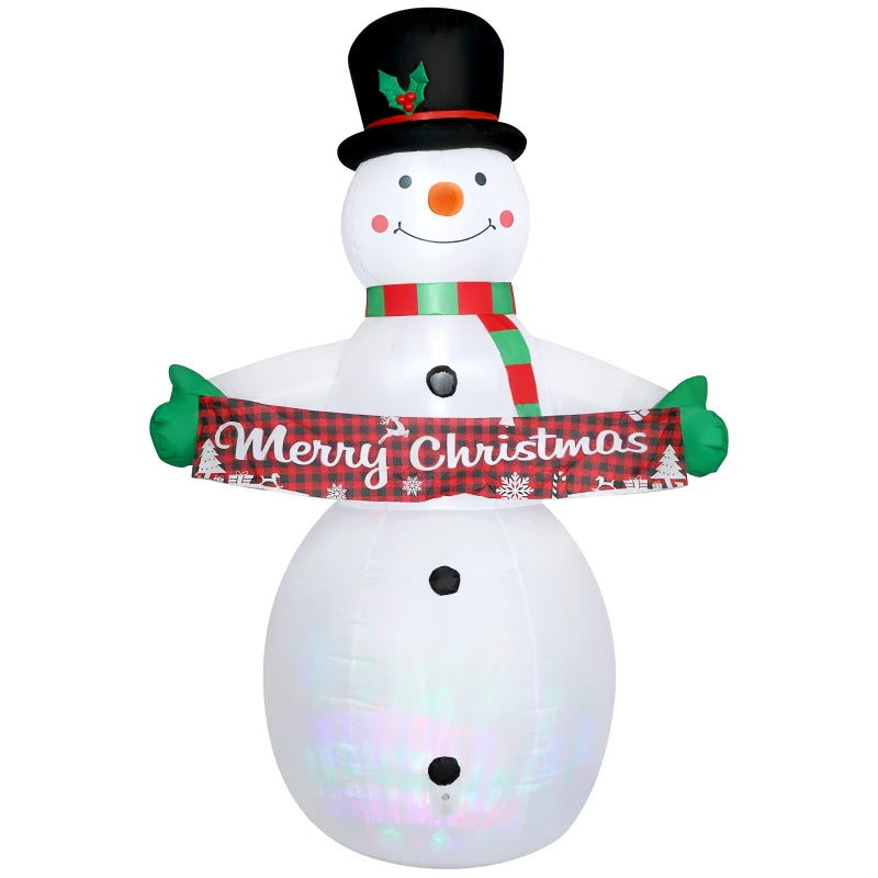 Outsunny 7ft Inflatable Christmas Snowman – Motion-Activated Music & Projector LED Light, Blow-Up Holiday Decoration 