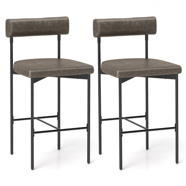 26 Inch Upholstered Bar Stools Set of 2 Counter Height Bar Chairs with  Backrest-Gray