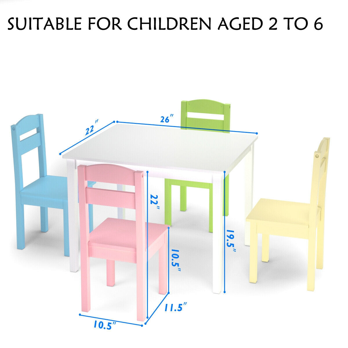 5 Pieces Kids Pine Wood Table Chair Set-Clear