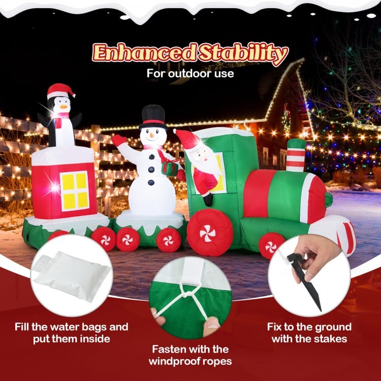 11.5 FT Christmas Inflatables Train Blow Up Santa Claus Driving Train
