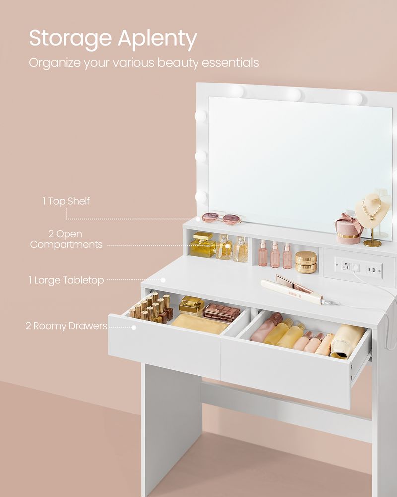 VASAGLE Vanity Desk with Mirror and Lights 