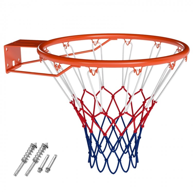 18" Basketball Rim Heavy Duty Wall Mounted Basketball Rim Goal Replacement-Orange
