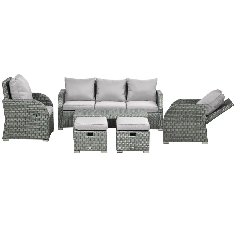 Outsunny 6 Pieces Patio Furniture Set, Outdoor rattan Sectional Furniture with recliner, for Lawn Garden Backyard