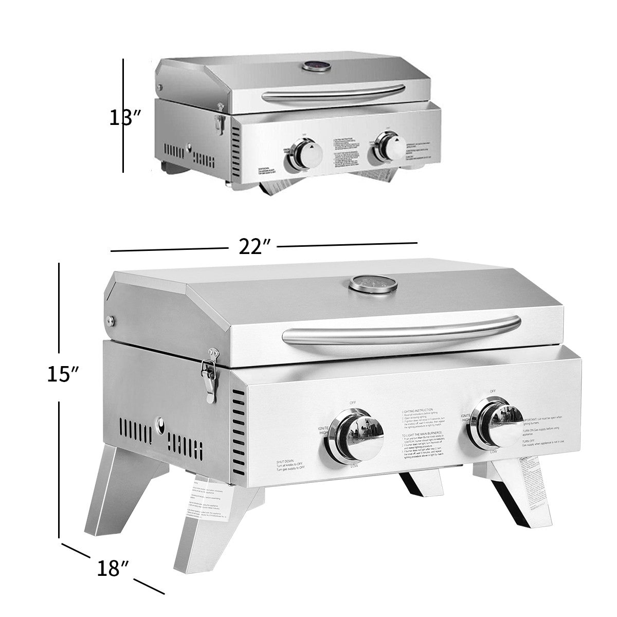 Propane TableTop Gas Grill Stainless Steel Two-Burner BBQ