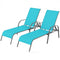 2 Pieces Outdoor Patio Lounge Chair Chaise Fabric with Adjustable Reclining Armrest-Turquoise