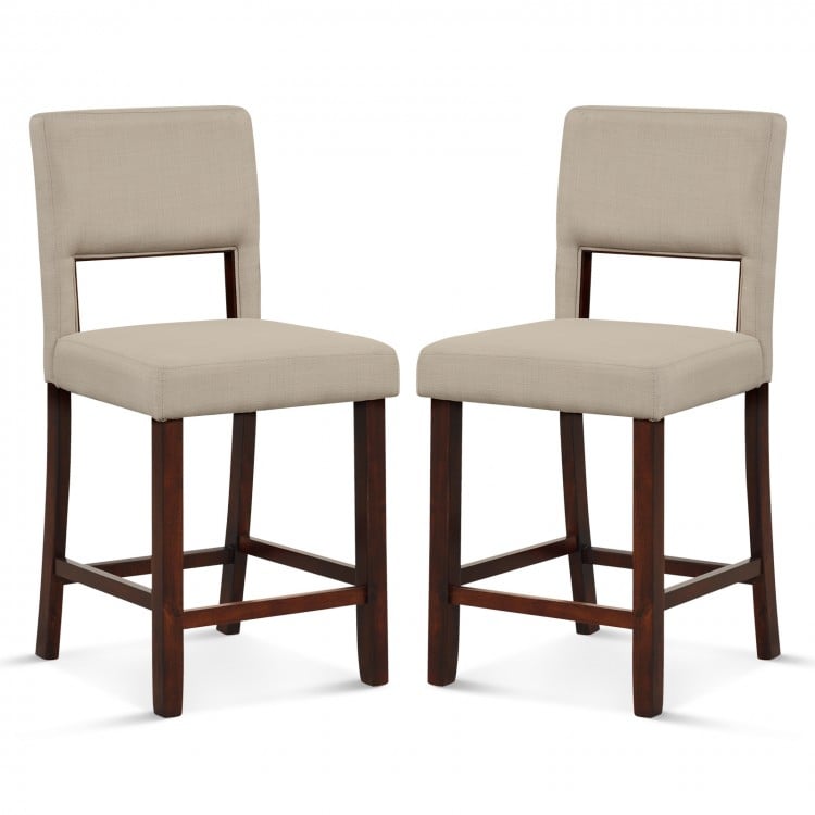 2 Piece Bar Chair Set with Hollowed Back and Rubber Wood Legs-Beige
