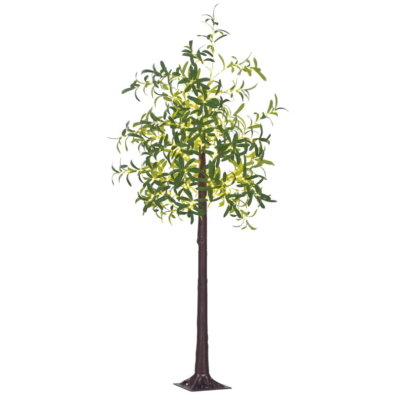 HOMCOM 6FT LED Olive Tree with 300 Warm White Lights, Artificial Light Up Tree for Home, Wedding, Party & Christmas Decor, Green 