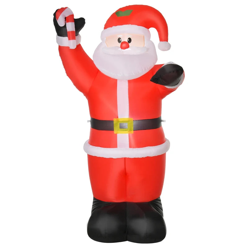 HOMCOM 8FT Inflatable Christmas Santa Claus with Candy Cane, LED Lighted Blow Up Outdoor Yard Decoration for Holiday Display 