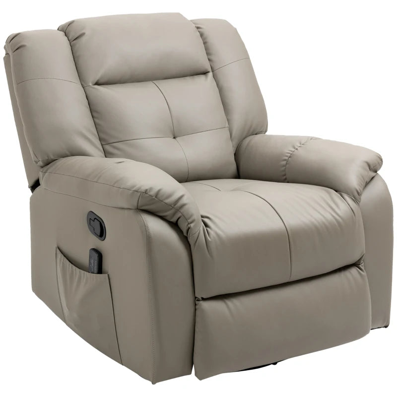 HOMCOM 8-Point Vibration Massage Recliner Chair for Living Room, PU Leather Manual Reclining Chair, Swivel Recliner with Remote Control, Rocking Function, Grey