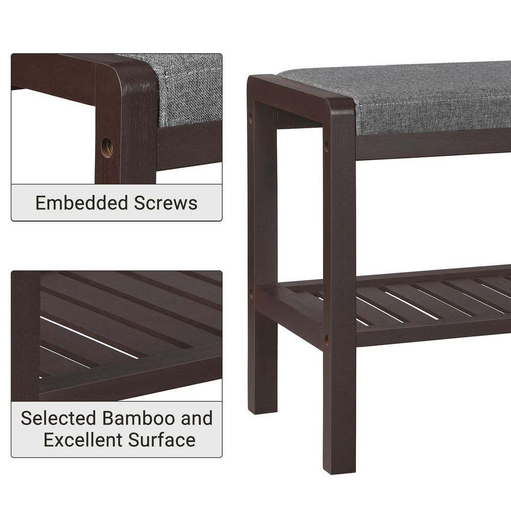 SONGMICS Shoe Rack Bench with Cushion Upholstered Padded Seat 