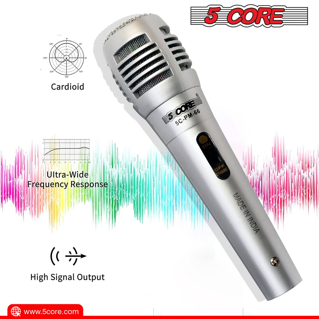 5Core Handheld XLR Dynamic Microphone – Karaoke, Singing, and Studio Microphone (Microfono)