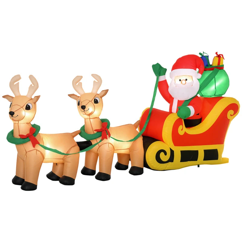 HOMCOM 4.5FT Inflatable Christmas Decoration with Santa Sleigh & 3 Reindeer, Outdoor Blow Up with LED Lights 