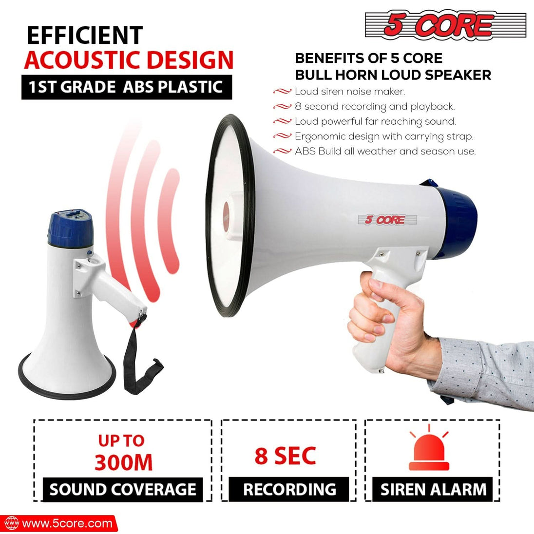 5Core Megaphone Bullhorn Speaker 20W Bull Horn Battery Power Cheer Megafono Loudspeaker