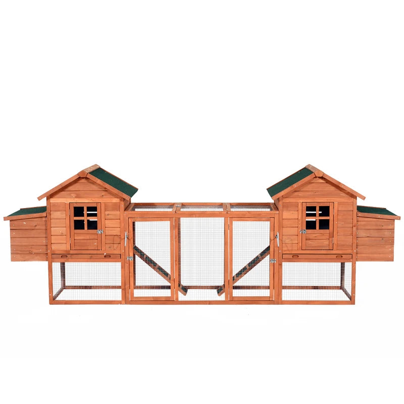 PawHut 123" Dual Chicken Coop Wooden Large Chicken House Rabbit Hutch Hen Poultry Cage Backyard with Outdoor Ramps and Nesting Boxes