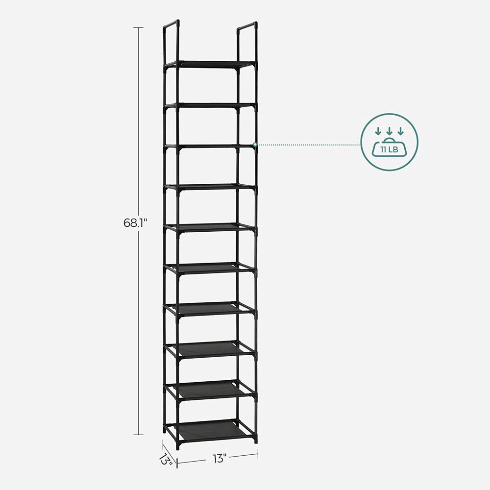 SONGMICS 10-Tier Shoe Shelf with Metal Frame 