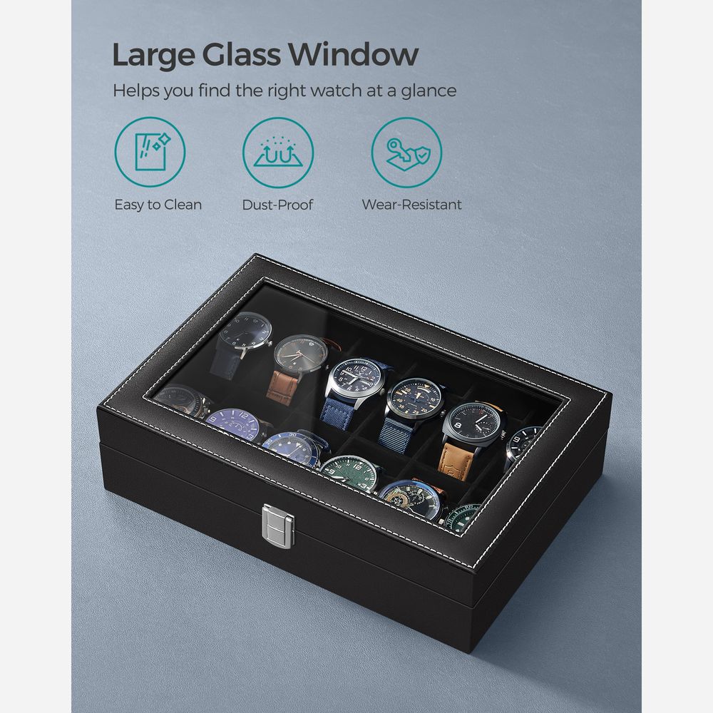 SONGMICS 6 & 12-Slot Watch Box with Large Glass Lid 