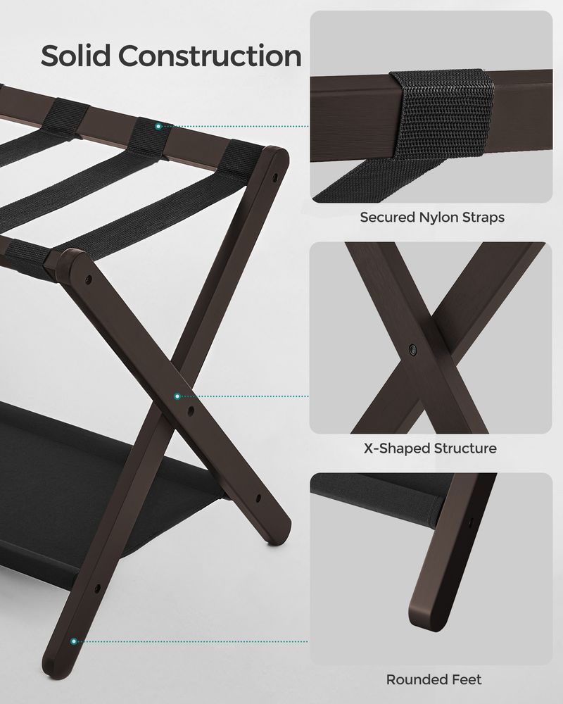 SONGMICS Folding Suitcase Stand with Storage Shelf 