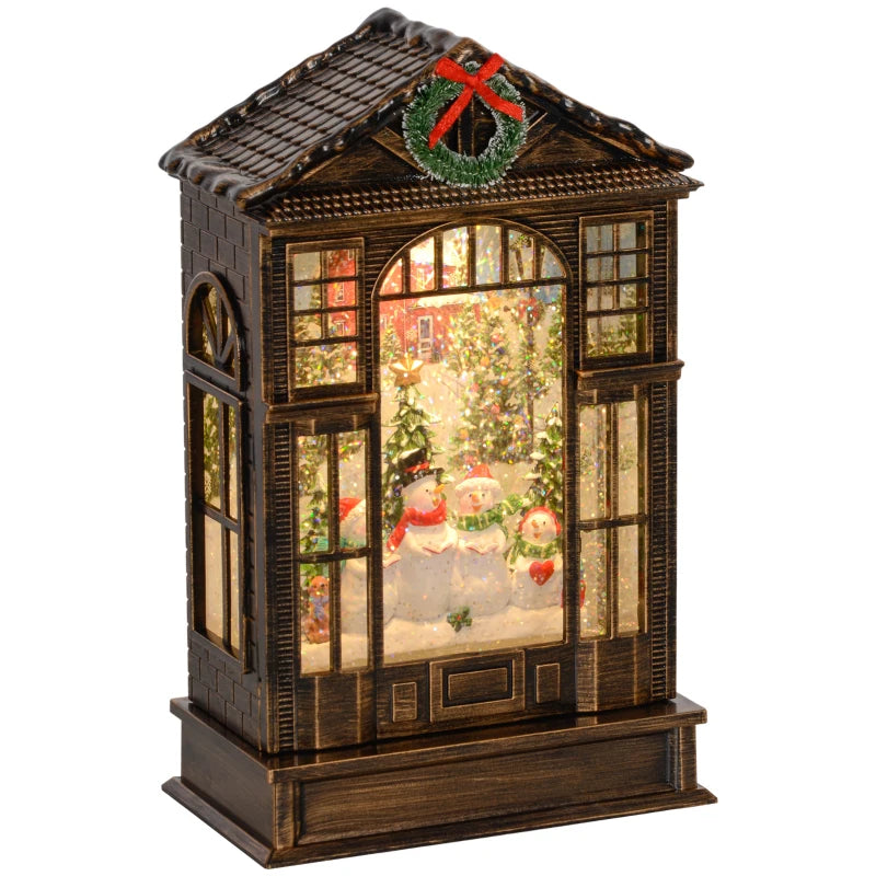 HOMCOM Musical Christmas Snow Globe Lantern with Lights & Swirling Glitter, Holiday Party Gift, Bronze 