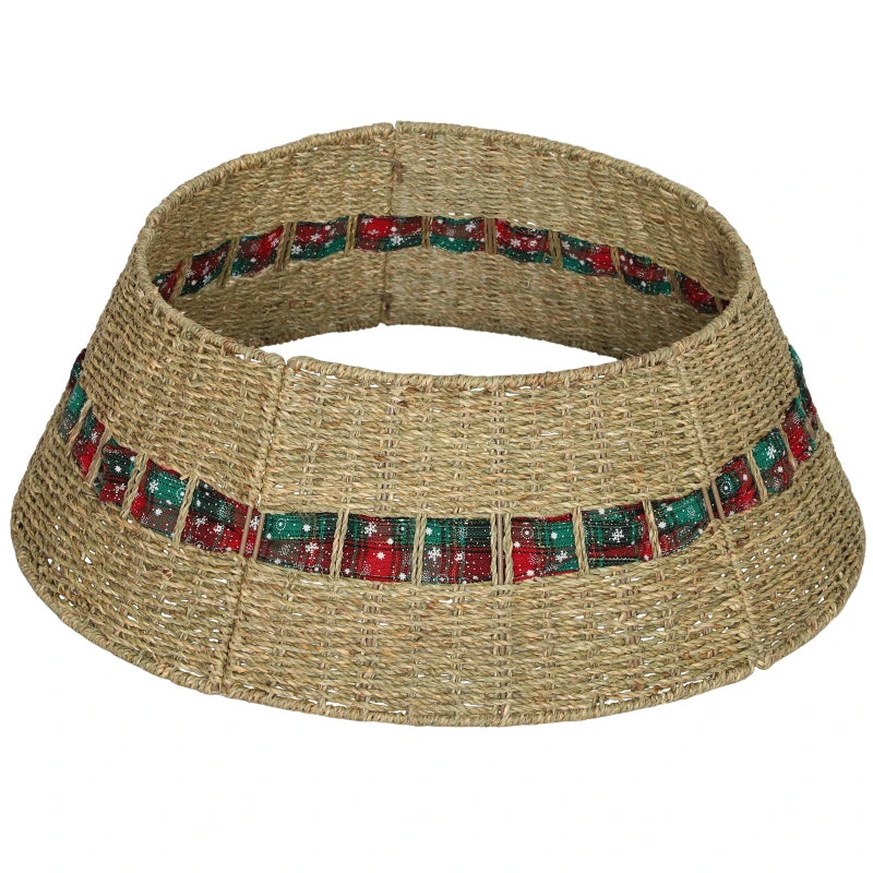 HOMCOM 28" Rustic Rattan Christmas Tree Skirt – Woven Tree Collar for Holiday Home & Party Decoration 