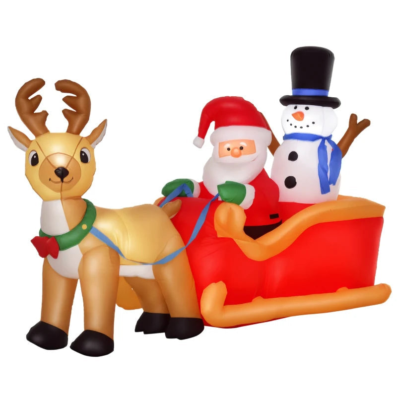 HOMCOM 6.5FT Inflatable Christmas Santa & Snowman on Sleigh with Reindeer, LED Lighted Blow Up Holiday Yard Decoration 