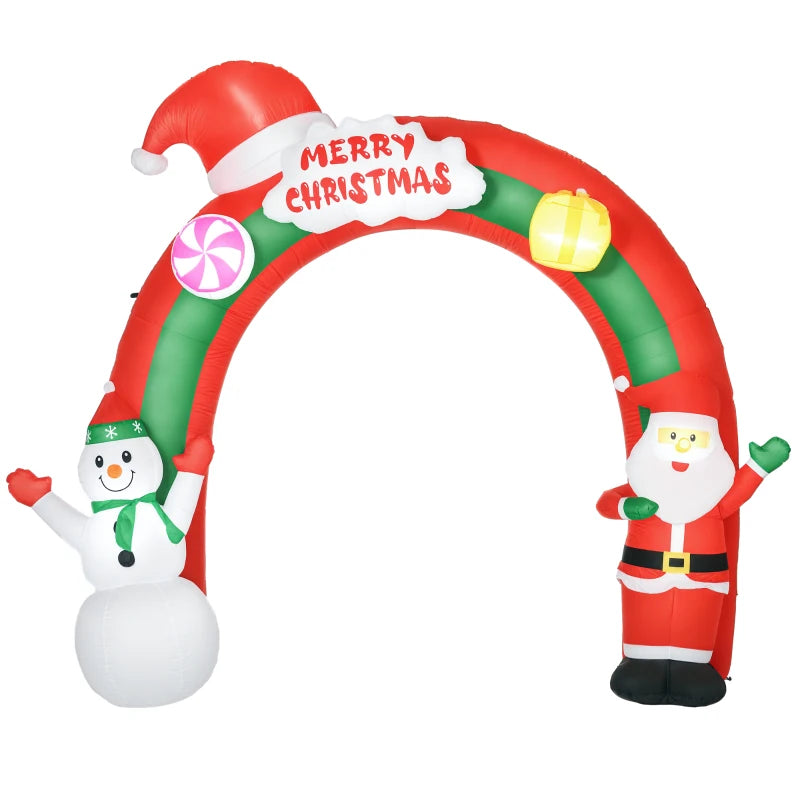 HOMCOM 9FT Inflatable Christmas Archway with Santa Claus & Snowman, Outdoor Blow Up Decoration with LED Lights 