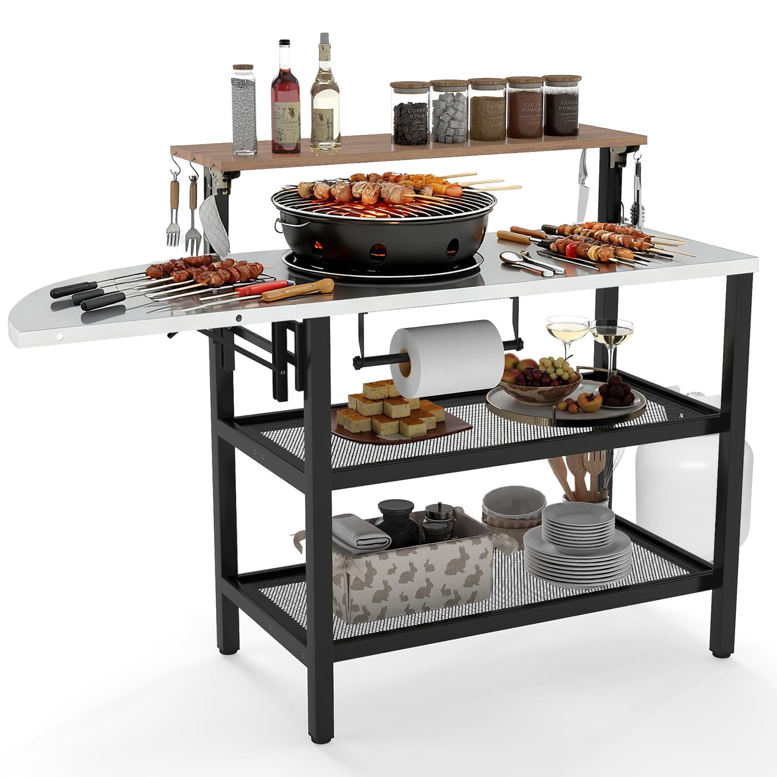 Giantex Outdoor Bar Table with Flip-Up Top & Foldable Side Table