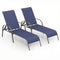2 Pcs Outdoor Patio Lounge Chair Chaise Fabric with Adjustable Reclining Armrest-Navy