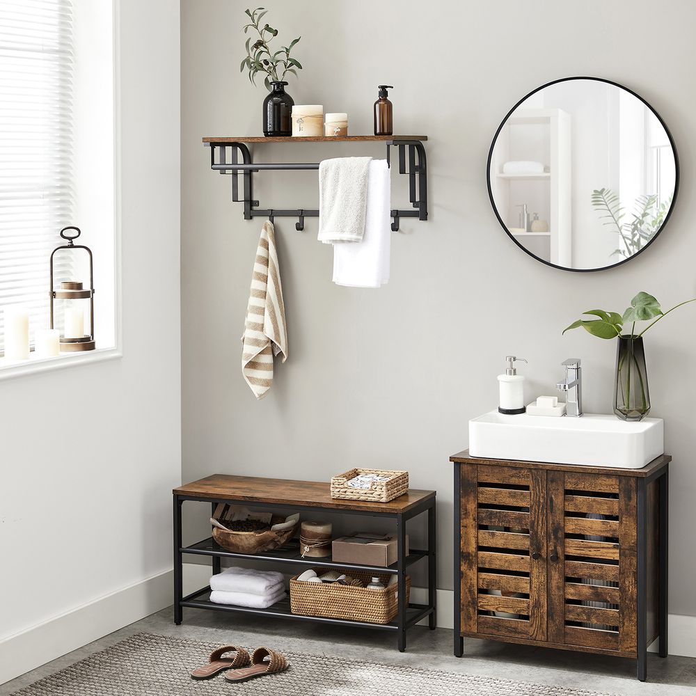 VASAGLE Wall-Mounted Coat Rack with Hanging Rod and Storage Shelf 