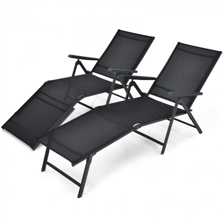 2 Pieces Foldable Chaise Lounge Chair with 2-Position Footrest-Gray