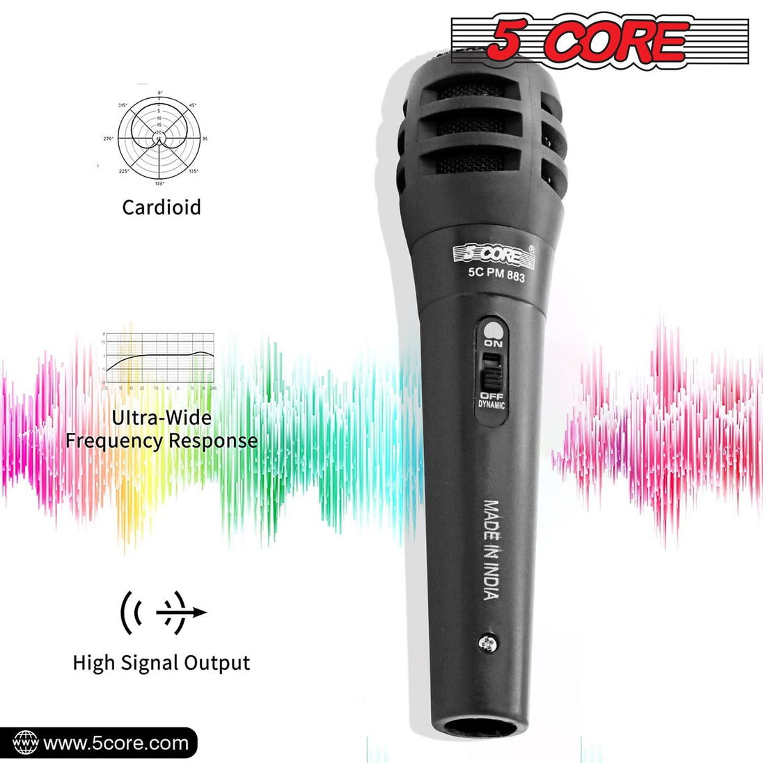 5Core Handheld XLR Dynamic Microphone – Professional Karaoke, Singing, and Studio Mic (Microfono)