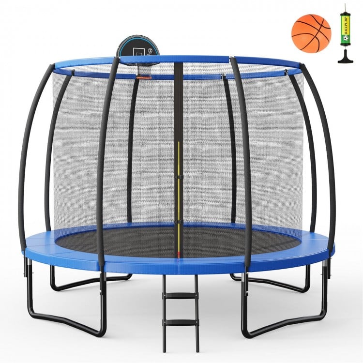 8/10/12 Feet Recreational Trampoline with Basketball Hoop Safety Enclosure Net Ladder