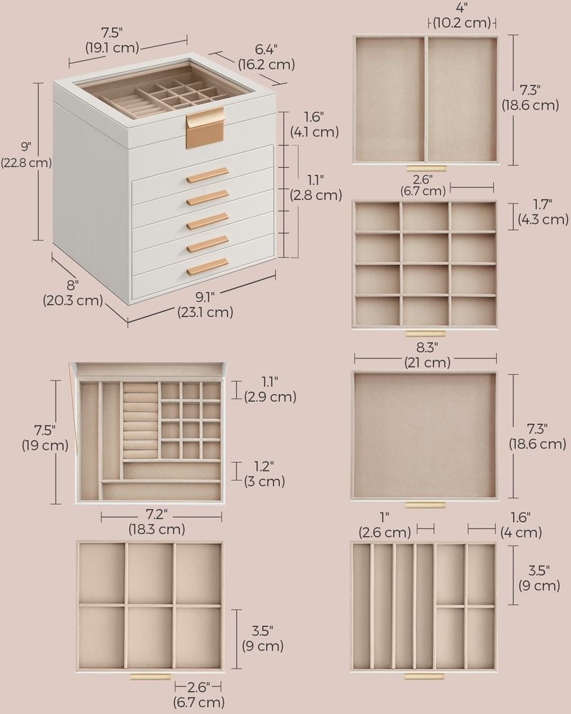 SONGMICS Jewelry Box with Glass Lid 