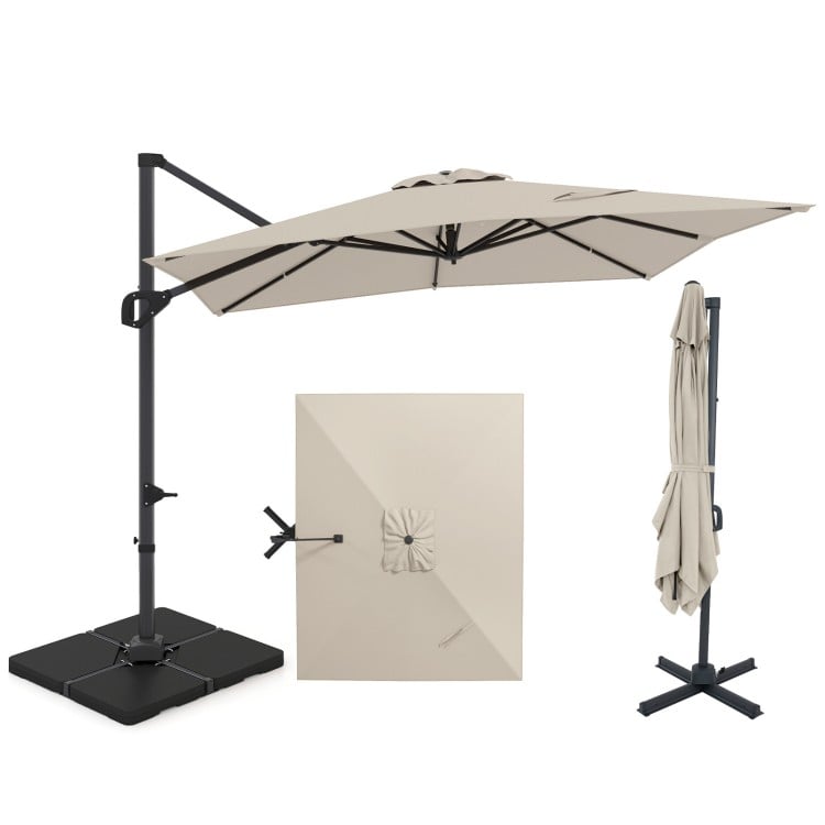 11 x 9 FT Aluminum Pole Outdoor Offset Hanging Umbrella with 220 LBS Base