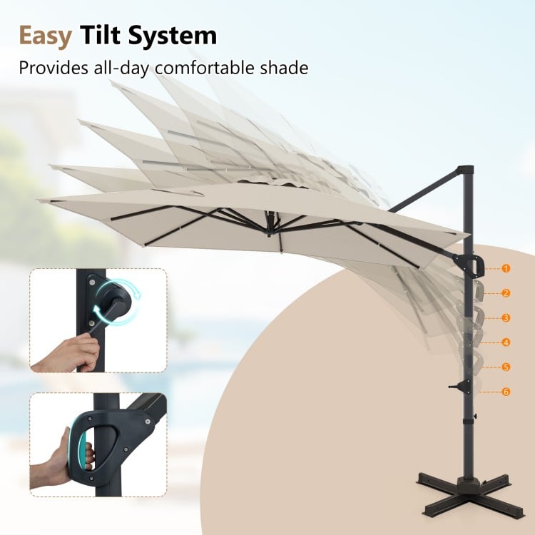 11 x 9 FT Aluminum Pole Outdoor Offset Hanging Umbrella with 220 LBS Base