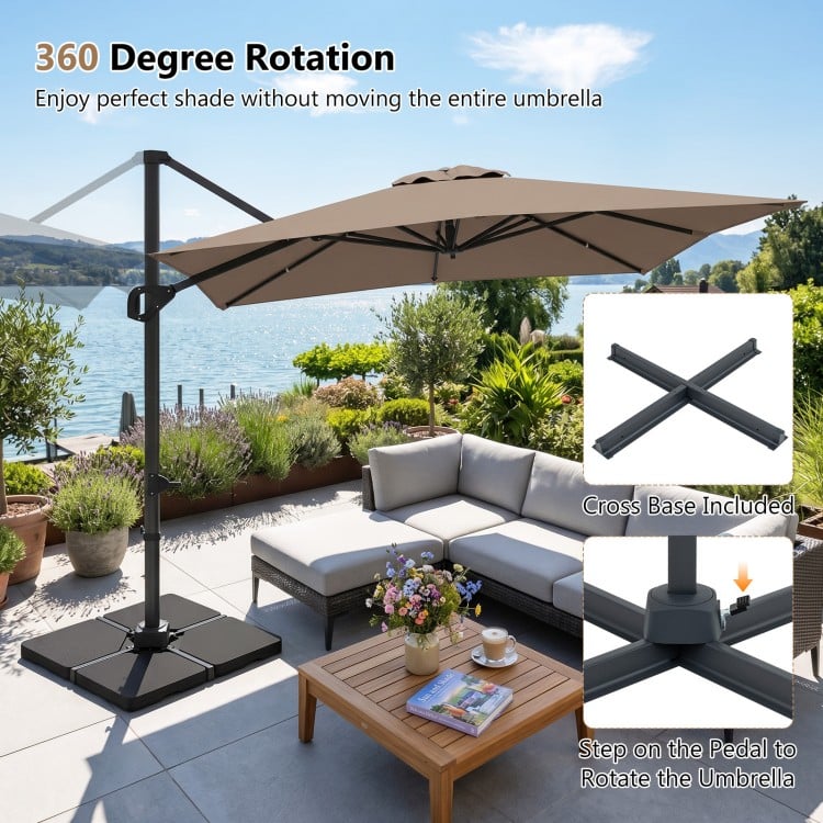 11 x 9 FT Aluminum Pole Outdoor Offset Hanging Umbrella with 220 LBS Base