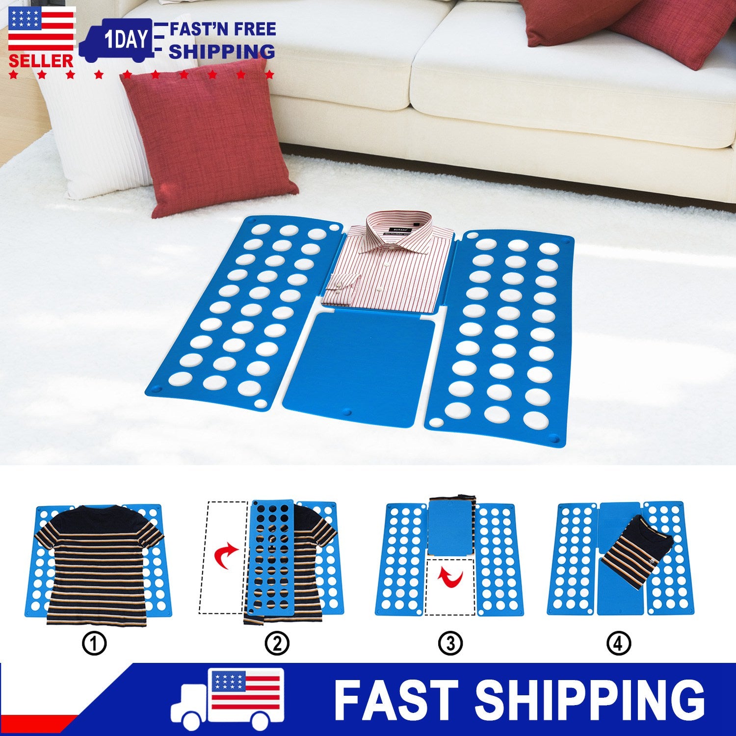 Shirt Folding Board Durable Plastic T-Shirts Clothes Folder 23x27.5inch Plastic Laundry Clothes Flip Fold Laundry Room Organizer