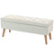 Storage Ottoman with Lid, Velvet Upholstered Storage Bench with Wood Legs for Living Room, Cream White