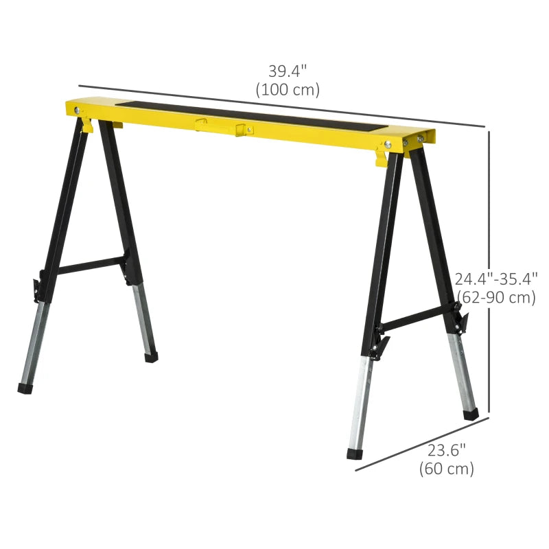 Saw Horse Twin Pack Folding Workbench Adjustable Metal Trestle Stands Yellow