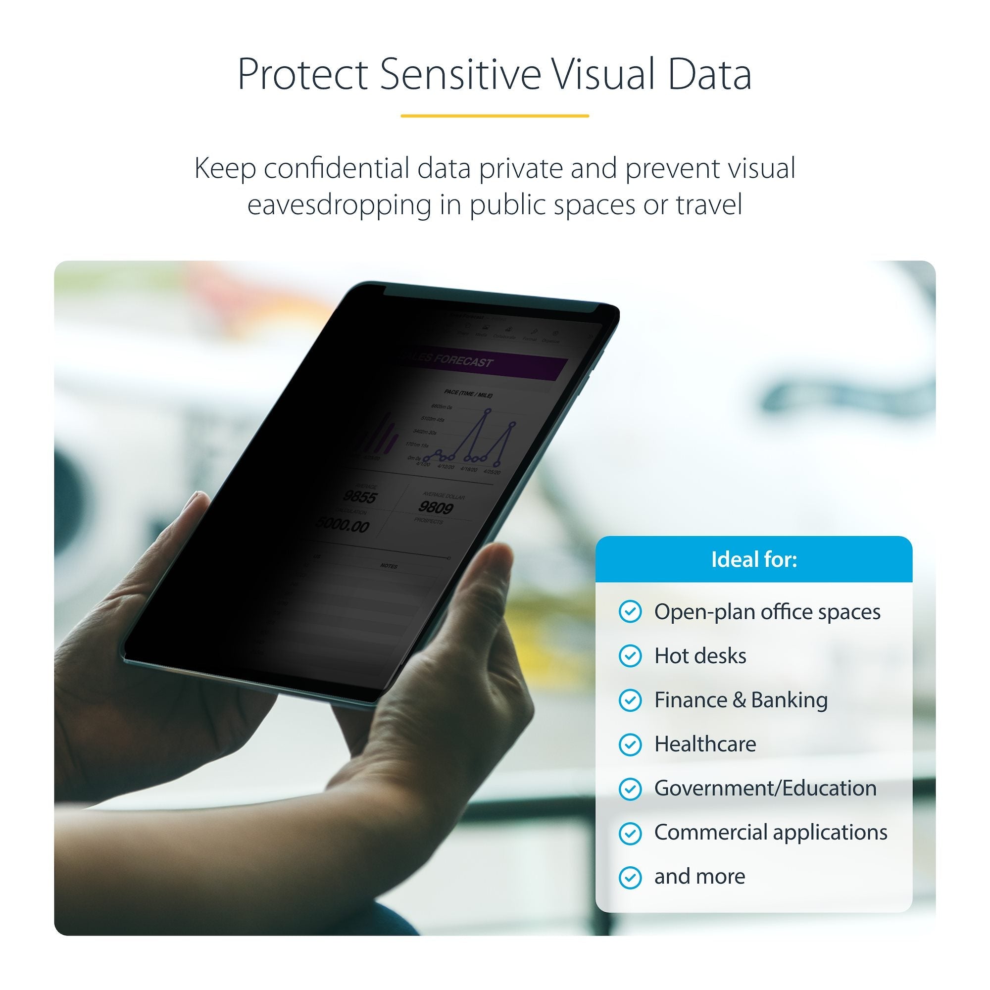 4-Way Privacy Screen For 11-inch iPad Pro, For Portrait/Landscape Orientations, Touch-Enabled, +/- 30 Deg. View, Blocks up to 51% Blue Light, Anti-Glare 