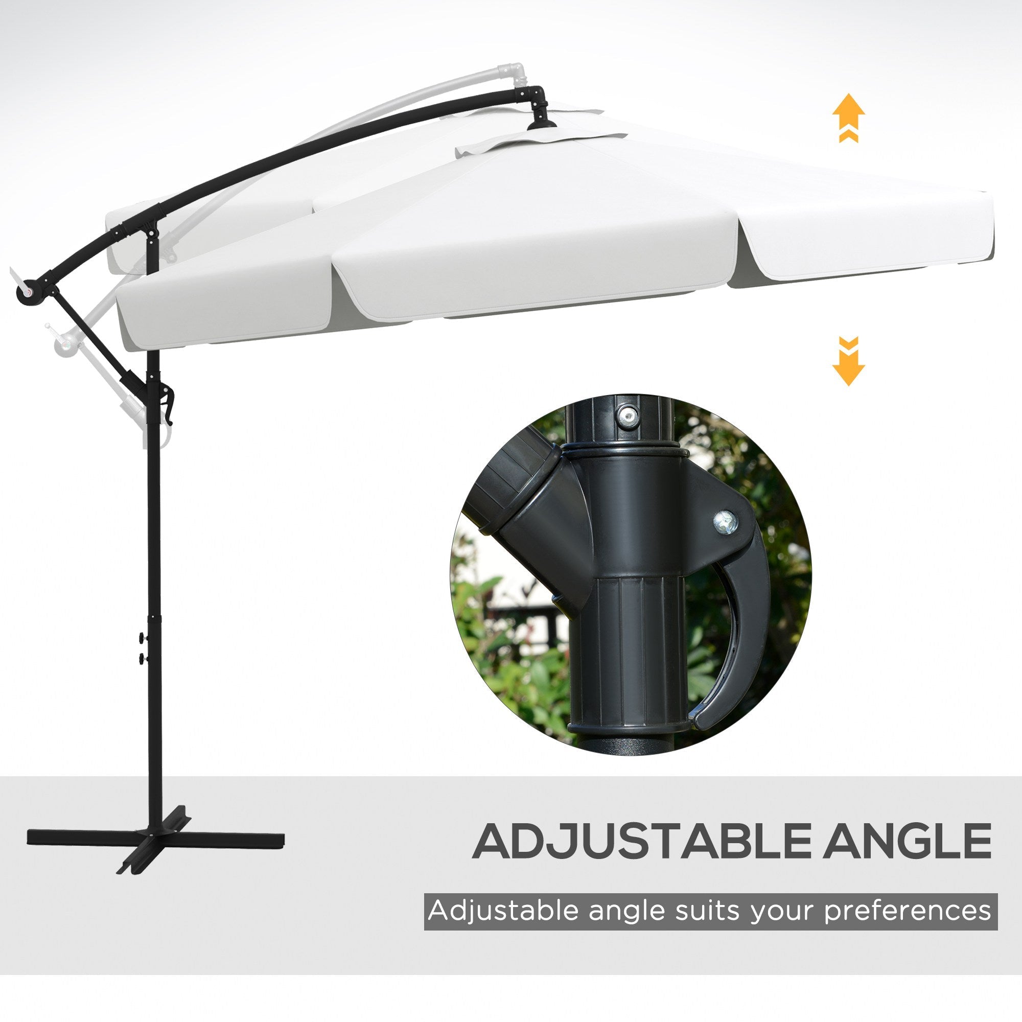 Outsunny 10ft Cantilever Offset Patio Umbrella Parasol 8 Ribs Cross Base for Outdoor Garden Shade Cream White 