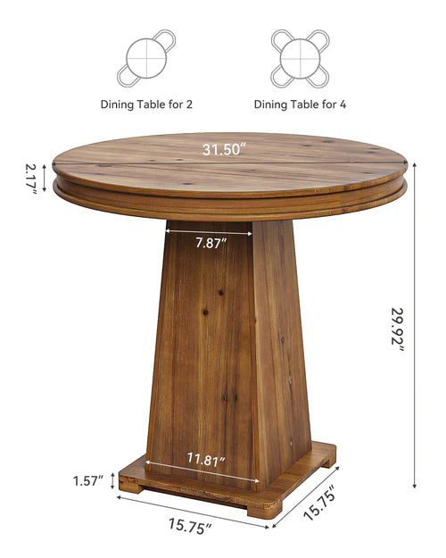 31.5" Solid Wood Round Dining Table for 2-4, Small Kitchen Table with Thick Top and Sturdy Base Natural Wood