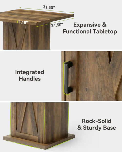 Bar Table 31.5" Square High-Top with Storage Cabinet Farmhouse Pub Table Brown