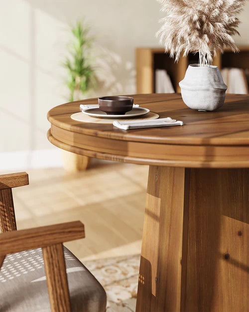 31.5" Solid Wood Round Dining Table for 2-4, Small Kitchen Table with Thick Top and Sturdy Base Natural Wood