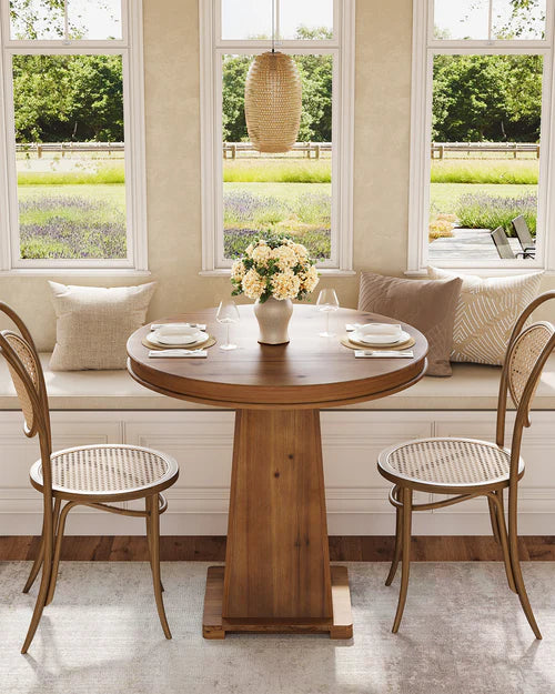 31.5" Solid Wood Round Dining Table for 2-4, Small Kitchen Table with Thick Top and Sturdy Base Natural Wood