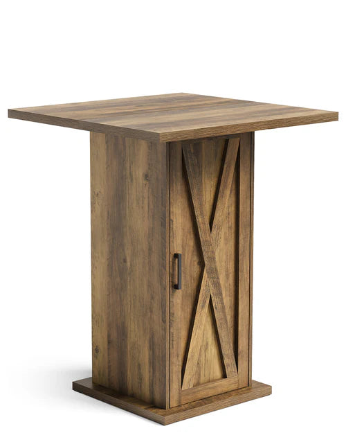 Bar Table 31.5" Square High-Top with Storage Cabinet Farmhouse Pub Table Brown